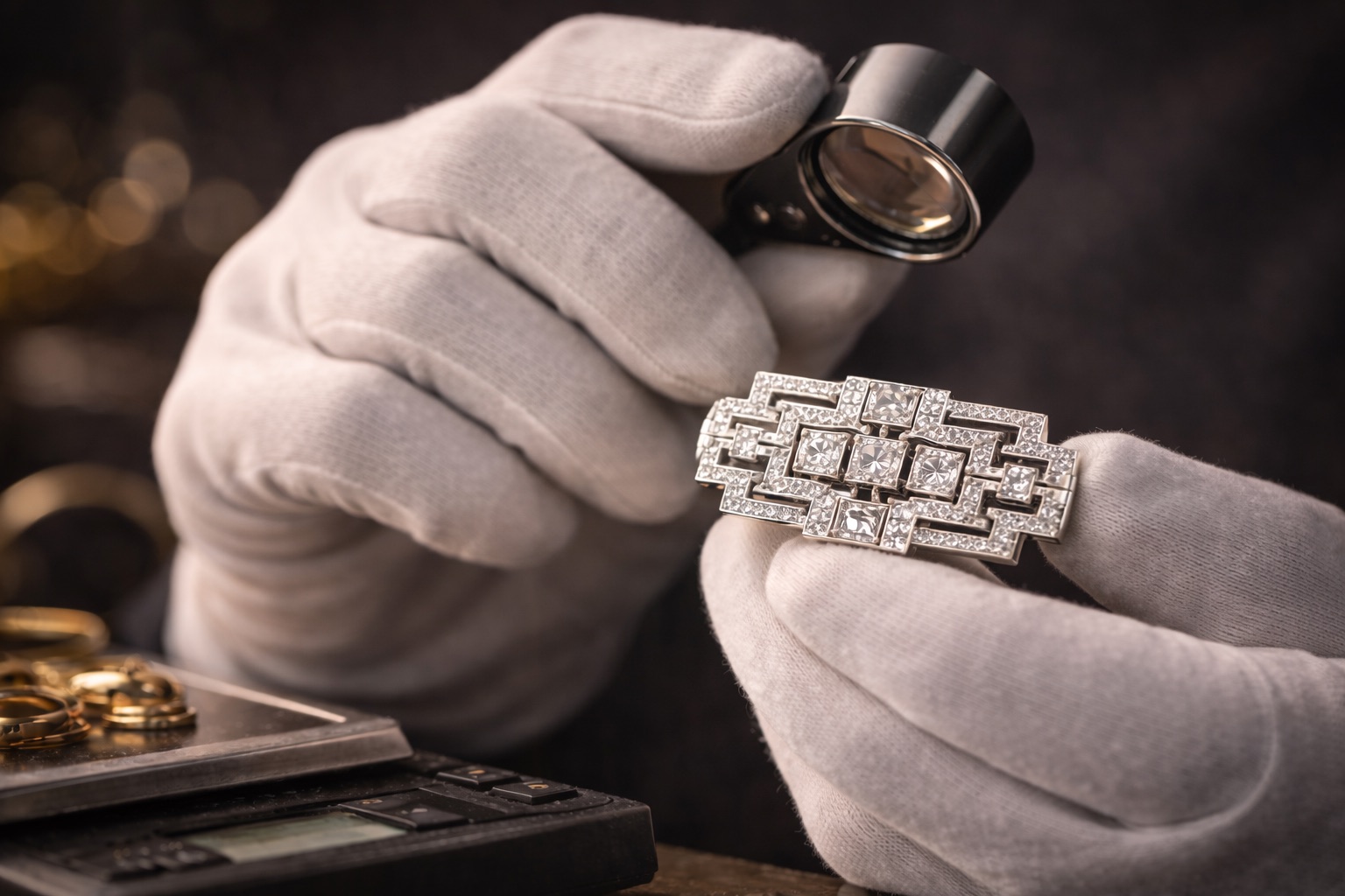 Expert examinant un bijou à la loupe